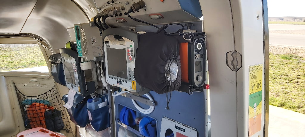 Inovytec Ventway Sparrow inside an air ambulance.