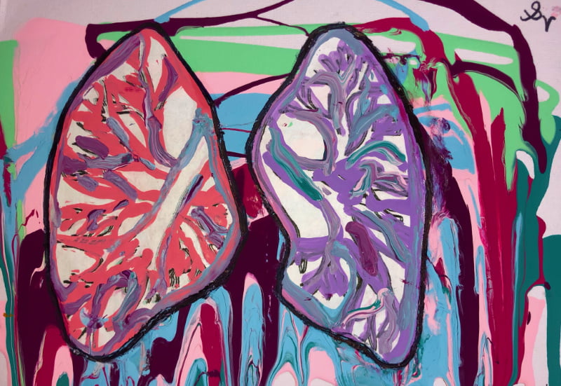 An abstract painting of the lungs.