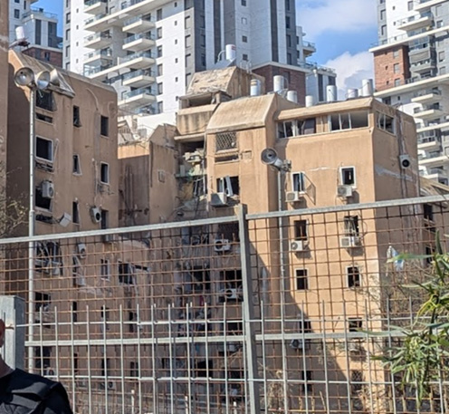 A building hit by a missle.